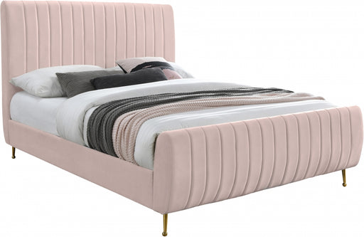 Meridian Furniture - Zara Velvet Queen Bed in Pink - ZaraPink-Q - GreatFurnitureDeal