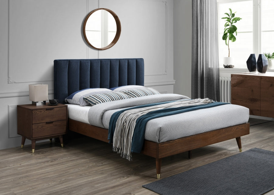 Meridian Furniture - Vance Polyester Linen King Bed in Navy - VanceNavy-K - GreatFurnitureDeal