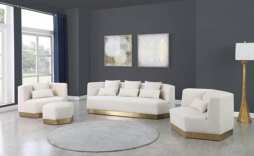 Meridian Furniture - Marquis Velvet Ottoman in Cream - 600Cream-Ott - GreatFurnitureDeal