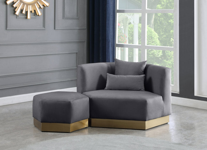 Meridian Furniture - Marquis Velvet Ottoman in Grey - 600Grey-Ott