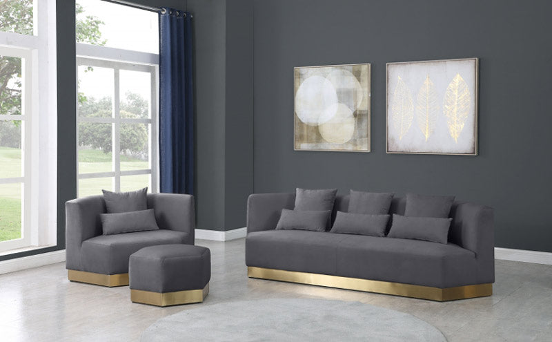 Meridian Furniture - Marquis Velvet Ottoman in Grey - 600Grey-Ott - GreatFurnitureDeal