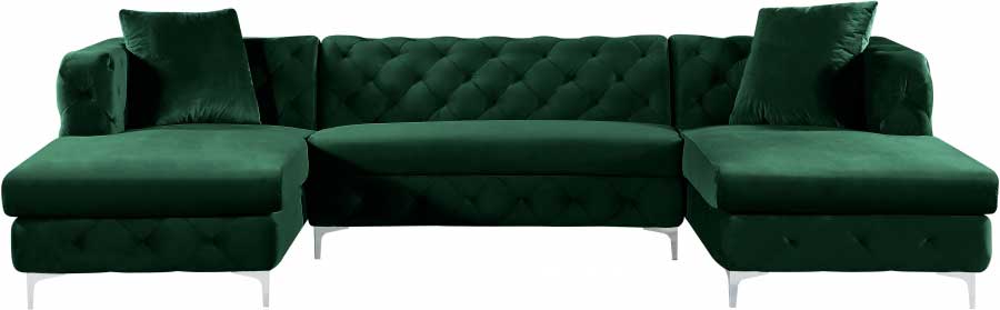 Meridian Furniture - Gail Velvet 3 Piece Sectional in Green - 664Green-Sectional - GreatFurnitureDeal