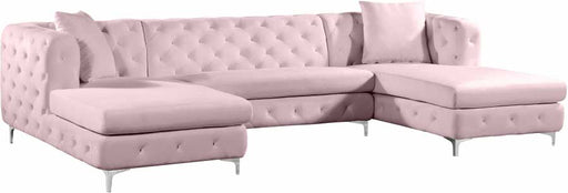Meridian Furniture - Gail Velvet 3 Piece Sectional in Pink - 664Pink-Sectional - GreatFurnitureDeal