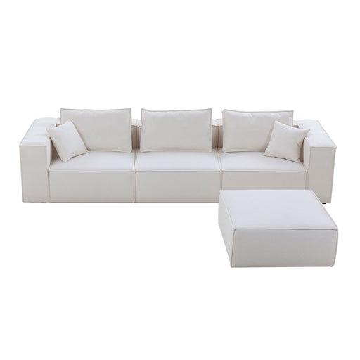 GFD Home - Modular Sectional Living Room Sofa Set, Modern Minimalist Style Couch with Ottoman and Reversible Chaise, L-Shape, White - GreatFurnitureDeal