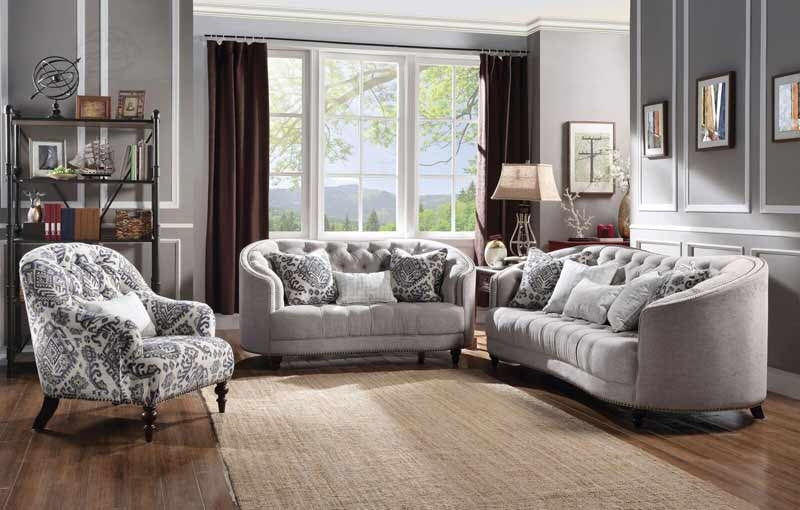 Acme Furniture - Saira Light Gray Fabric 3 Piece Living Room Set - 52060-61-62
