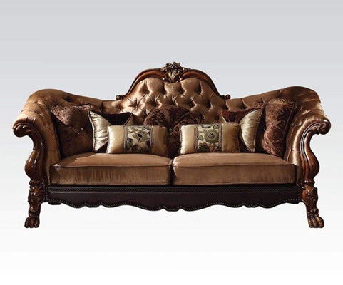 Acme Furniture - Dresden Sofa w-7 Pillows, Golden Brown Velvet & Cherry Oak - 52095 - GreatFurnitureDeal