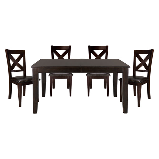 GFD Home - Strong Durable 5pc Dining Set Table w Self-Storing Leaf and 4 Side Chairs Warm Merlot Finish Dining Room Furniture - GreatFurnitureDeal