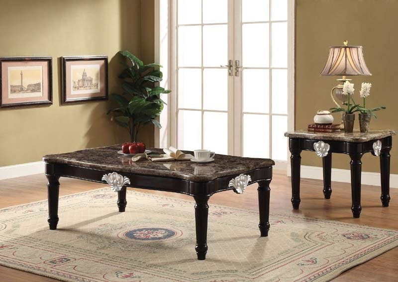 Acme Furniture - Ernestine Marble and Black 3 Piece Occasional Table Set - 82150-82152