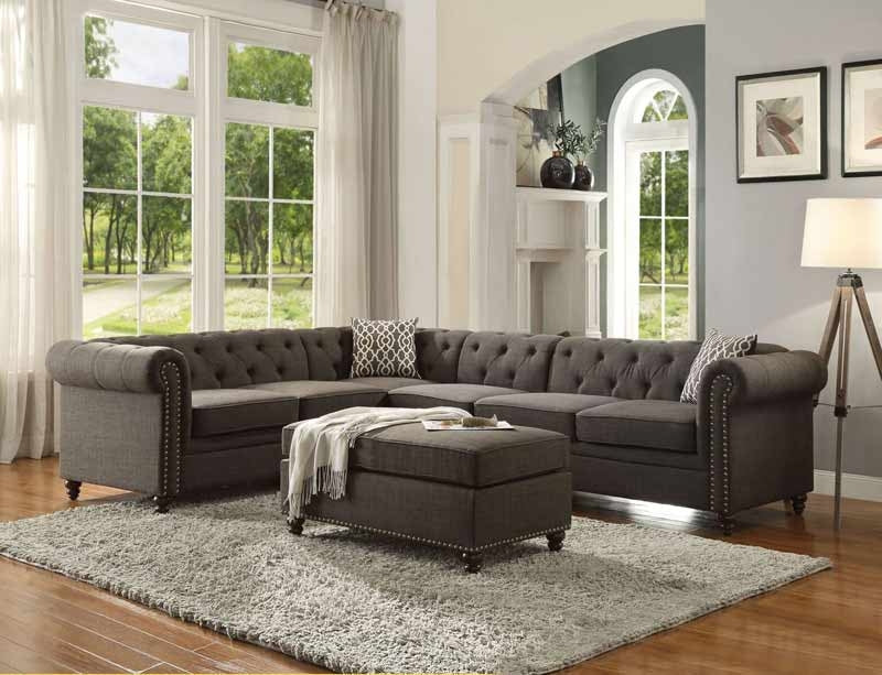 Acme Furniture - Aurelia II Charcoal Linen 4 Piece Sectional Sofa Set - 52375