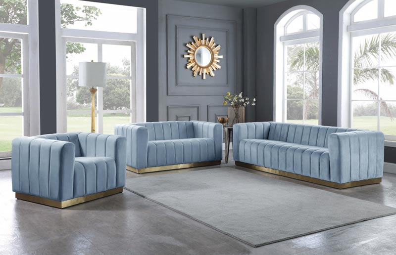 Meridian Furniture - Marlon Velvet Sofa in Sky Blue - 603SkyBlu-S - GreatFurnitureDeal