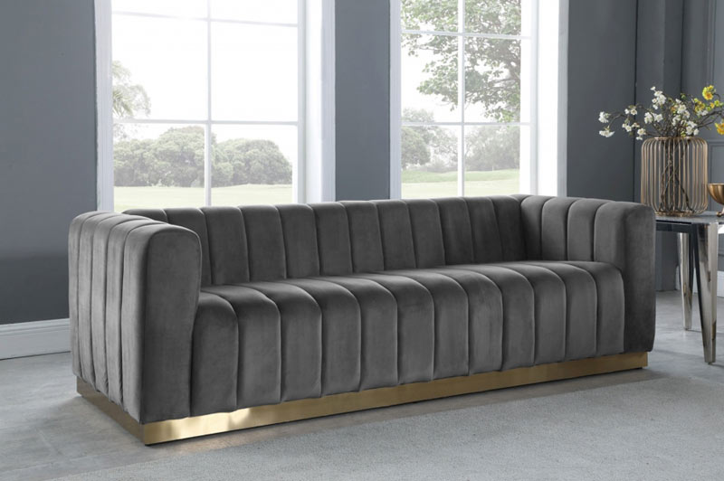 Meridian Furniture - Marlon Velvet Sofa in Grey - 603Grey-S - GreatFurnitureDeal