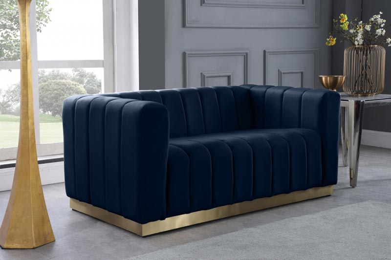 Meridian Furniture - Marlon 3 Piece Living Room Set in Navy - 603Navy-S-3SET - GreatFurnitureDeal