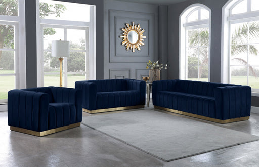 Meridian Furniture - Marlon 3 Piece Living Room Set in Navy - 603Navy-S-3SET - GreatFurnitureDeal