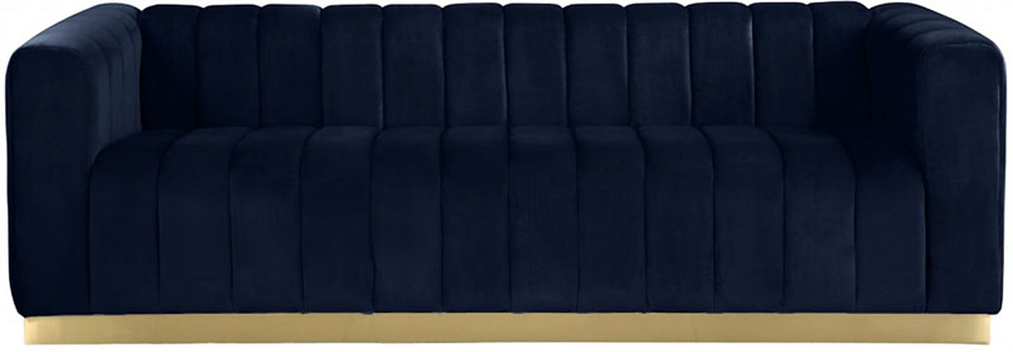 Meridian Furniture - Marlon Velvet Sofa in Navy - 603Navy-S - GreatFurnitureDeal