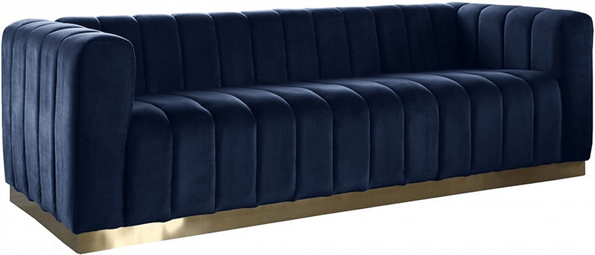 Meridian Furniture - Marlon Velvet Sofa in Navy - 603Navy-S - GreatFurnitureDeal