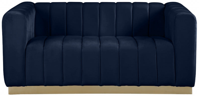 Meridian Furniture - Marlon Velvet Loveseat in Navy - 603Navy-L - GreatFurnitureDeal