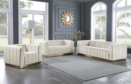 Meridian Furniture - Marlon 3 Piece Living Room Set in Cream - 603Cream-S-3SET - GreatFurnitureDeal