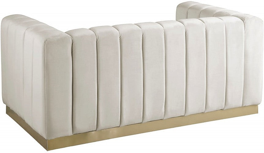 Meridian Furniture - Marlon Velvet Loveseat in Cream - 603Cream-L - GreatFurnitureDeal