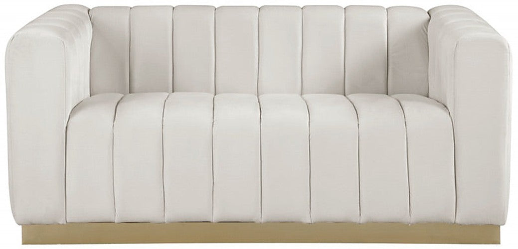 Meridian Furniture - Marlon Velvet Loveseat in Cream - 603Cream-L - GreatFurnitureDeal