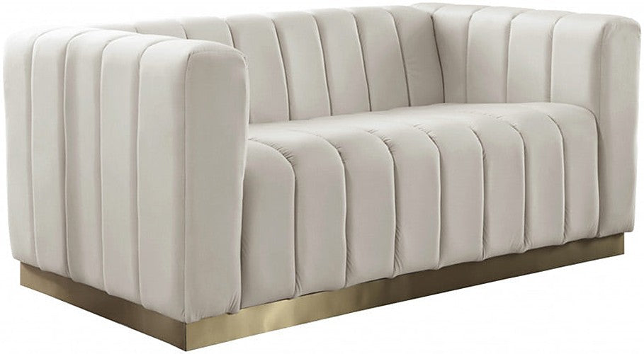 Meridian Furniture - Marlon Velvet Loveseat in Cream - 603Cream-L - GreatFurnitureDeal