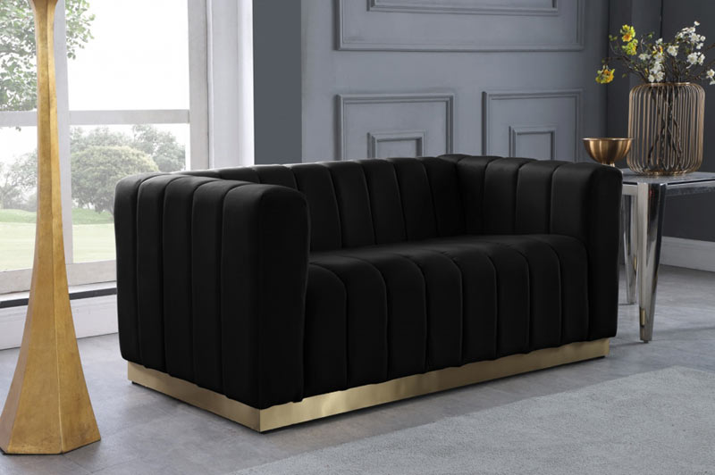 Meridian Furniture - Marlon 3 Piece Living Room Set in Black - 603Black-S-3SET - GreatFurnitureDeal