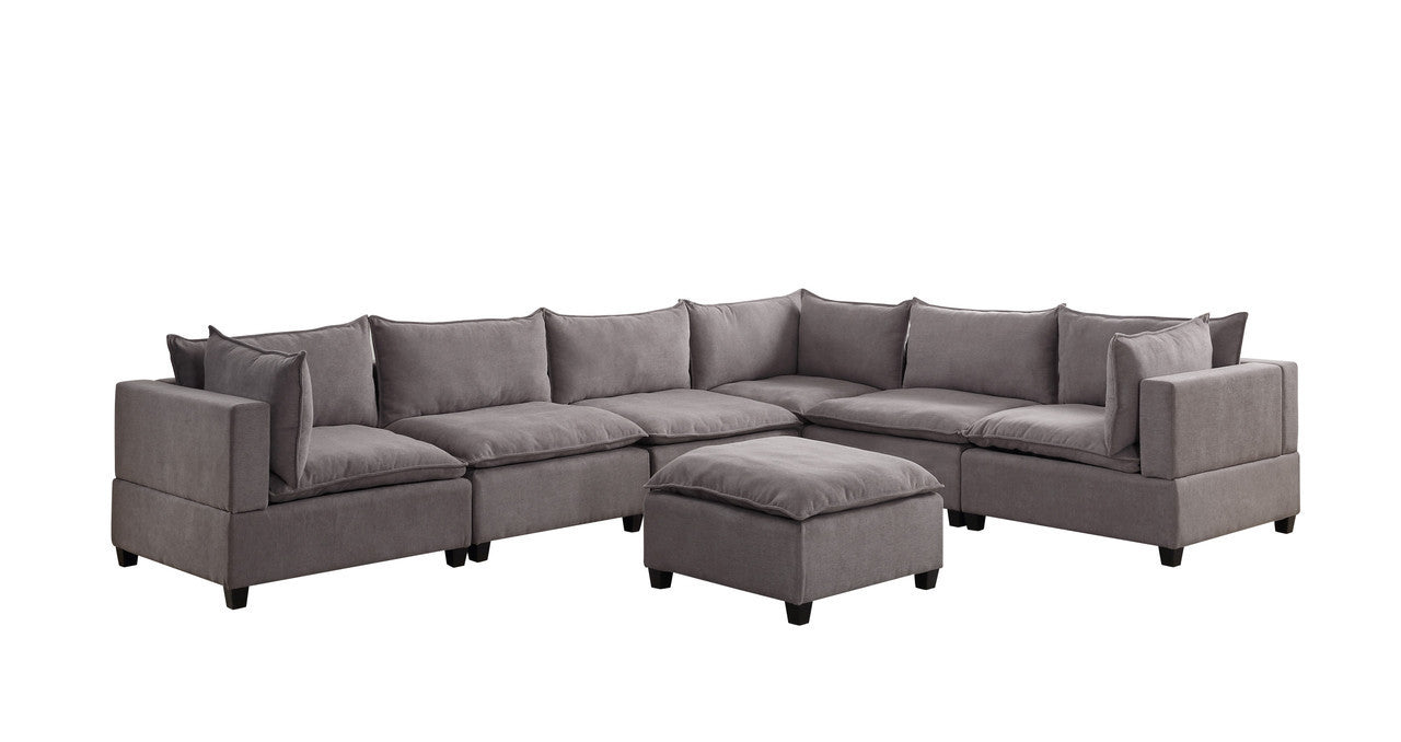 GFD Home - Madison Light Gray Fabric 7 Piece Modular Sectional Sofa with Ottoman - GreatFurnitureDeal