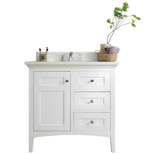 James Martin Furniture - Palisades 36" Single Vanity, Bright White with 3 CM Arctic Fall Solid Surface Top - 527-V36-BW-3AF - GreatFurnitureDeal