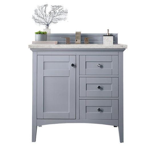 James Martin Furniture - Palisades 36" Single Vanity, Silver Gray with 3 CM Carrara Marble Top - 527-V36-SL-3CAR - GreatFurnitureDeal