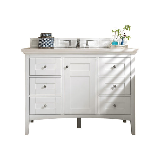 James Martin Furniture - Palisades 48" Single Vanity, Bright  White with 3 CM Arctic Fall Solid Surface Top - 527-V48-BW-3AF - GreatFurnitureDeal