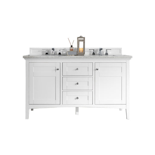 James Martin Furniture - Palisades 60" Double Vanity, Bright White with 3 CM Carrara Marble Top - 527-V60D-BW-3CAR - GreatFurnitureDeal