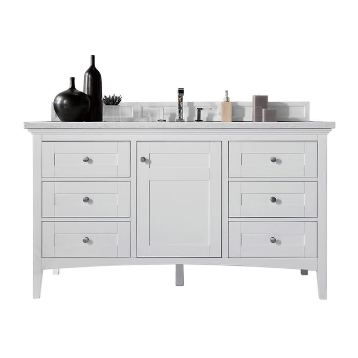 James Martin Furniture - Palisades 60" Single Vanity, Bright White with 3 CM Arctic Fall Solid Surface Top - 527-V60S-BW-3AF - GreatFurnitureDeal
