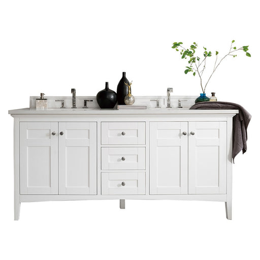 James Martin Furniture - Palisades 72" Double Vanity, Bright White with 3 CM Carrara Marble Top - 527-V72-BW-3CAR - GreatFurnitureDeal