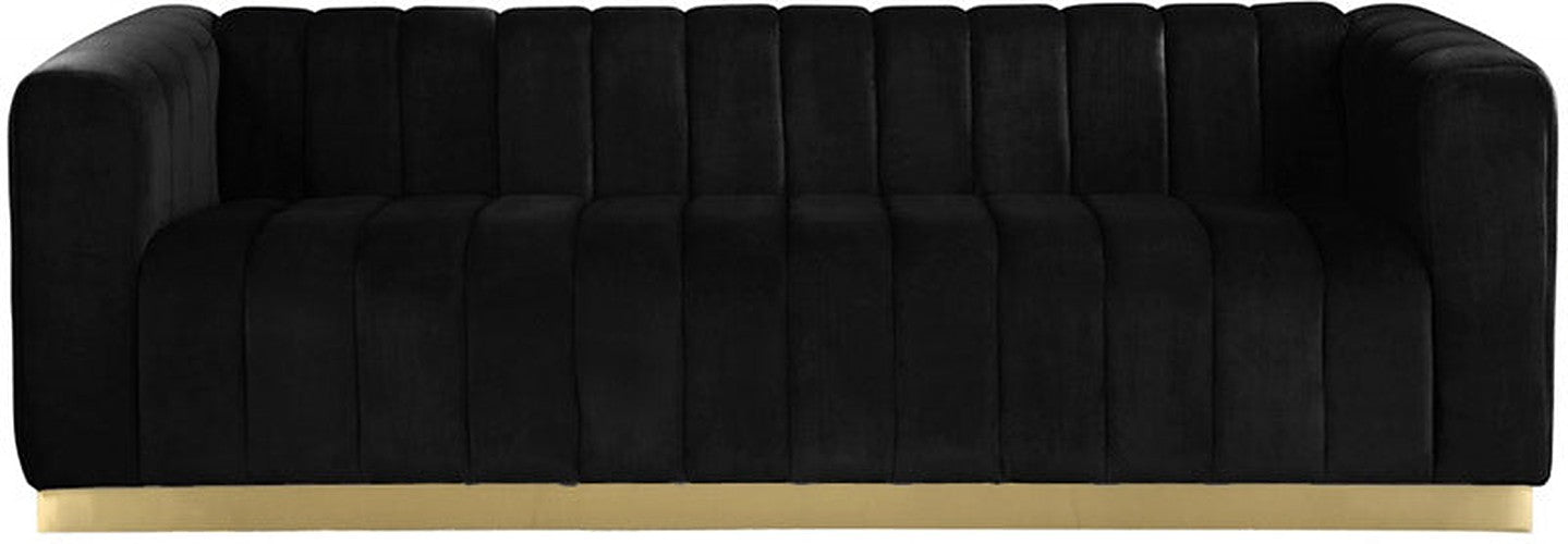Meridian Furniture - Marlon Velvet Sofa in Black - 603Black-S - GreatFurnitureDeal