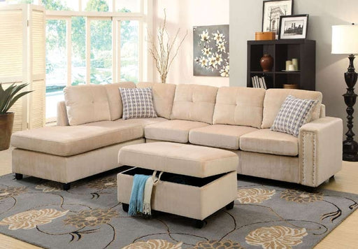 Acme Furniture - Belville Beige Velvet Reversible Pillows Sectional with Ottoman - 52705-52708 - GreatFurnitureDeal
