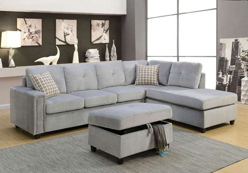 Acme Furniture - Belville Gray Velvet Reversible Pillows Sectional with Ottoman - 52710-52713 - GreatFurnitureDeal