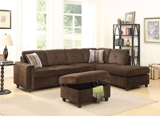 Acme Furniture - Belville Chocolate Velvet Reversible Pillows Sectional with Ottoman - 52700-52703 - GreatFurnitureDeal