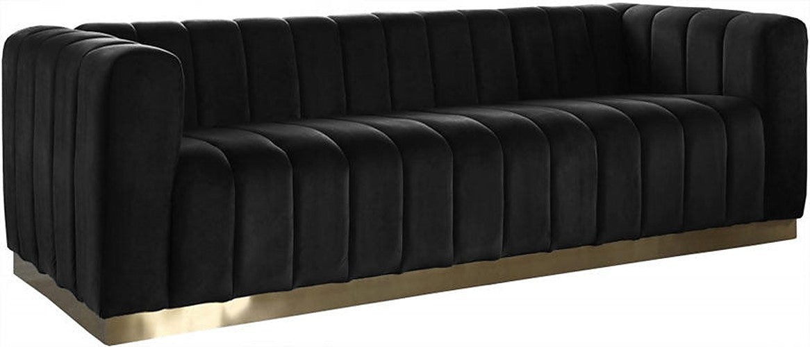 Meridian Furniture - Marlon Velvet Sofa in Black - 603Black-S - GreatFurnitureDeal