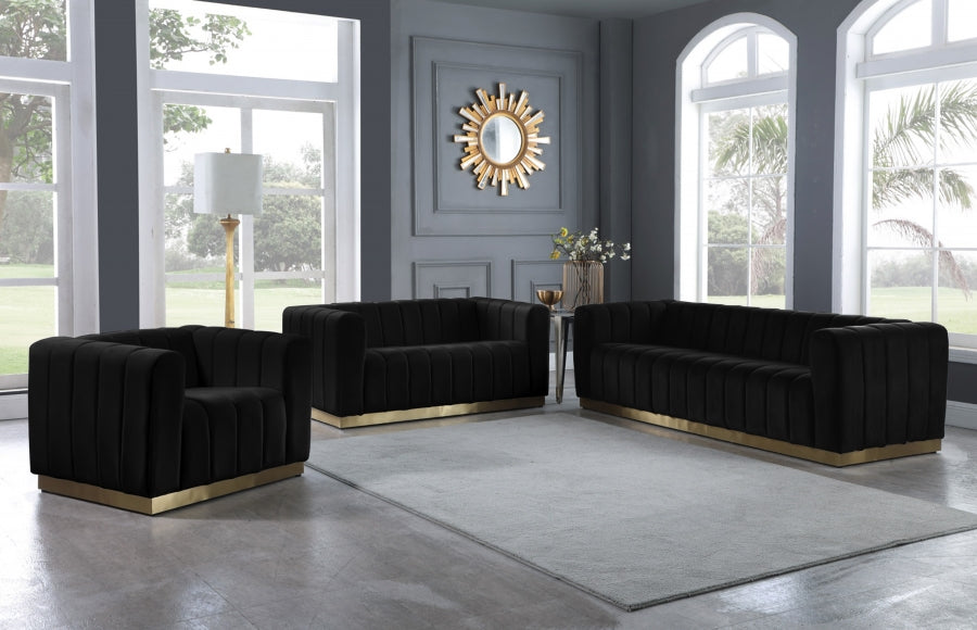 Meridian Furniture - Marlon Velvet Loveseat in Black - 603Black-L - GreatFurnitureDeal