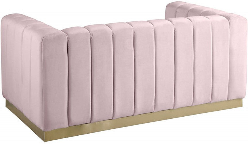 Meridian Furniture - Marlon Velvet Loveseat in Pink - 603Pink-L - GreatFurnitureDeal