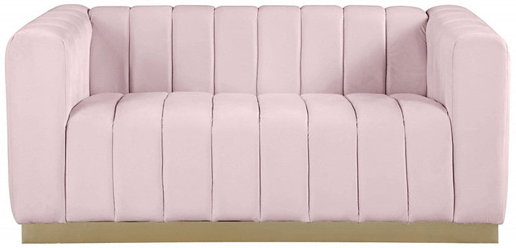 Meridian Furniture - Marlon Velvet Loveseat in Pink - 603Pink-L - GreatFurnitureDeal