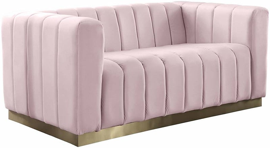 Meridian Furniture - Marlon Velvet Loveseat in Pink - 603Pink-L - GreatFurnitureDeal