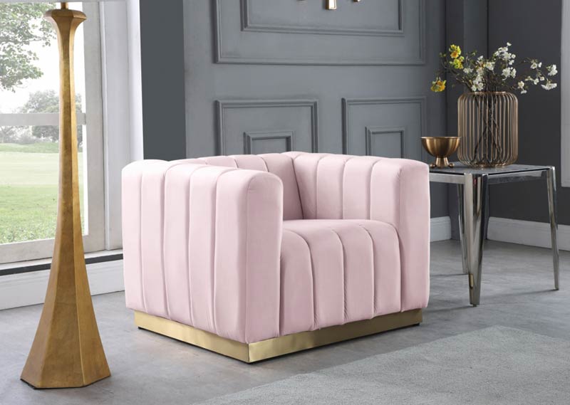 Meridian Furniture - Marlon Velvet Chair in Pink - 603Pink-C - GreatFurnitureDeal