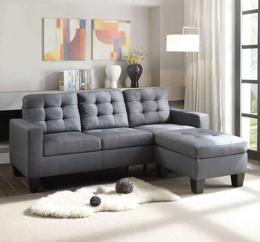 Acme Furniture - Earsom Gray Linen Sectional Sofa with Ottoman - 52775 - GreatFurnitureDeal