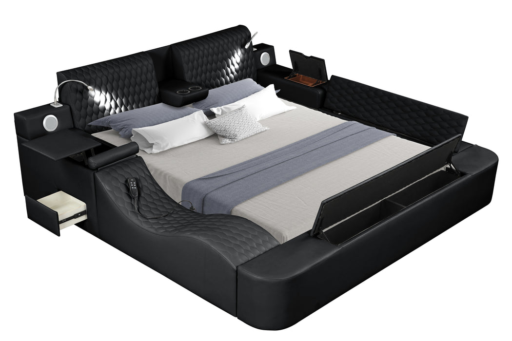 GFD Home - Zoya Smart Multifunctional King Size Bed Made with Wood in Black - GreatFurnitureDeal