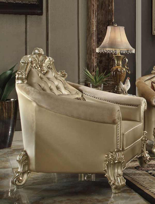 Acme Furniture - Vendome II Chair with 1 Pillow, Bone PU & Gold Patina - 53122 - GreatFurnitureDeal