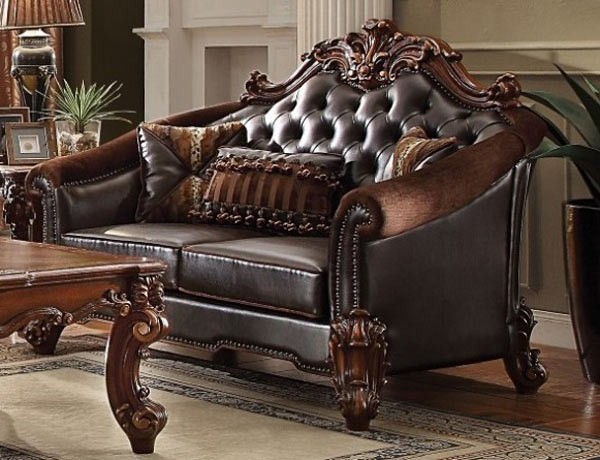 Acme Furniture - Vendome II Loveseat with 3 Pillows, 2-Tone Dark Brown PU & Cherry - 53131 - GreatFurnitureDeal