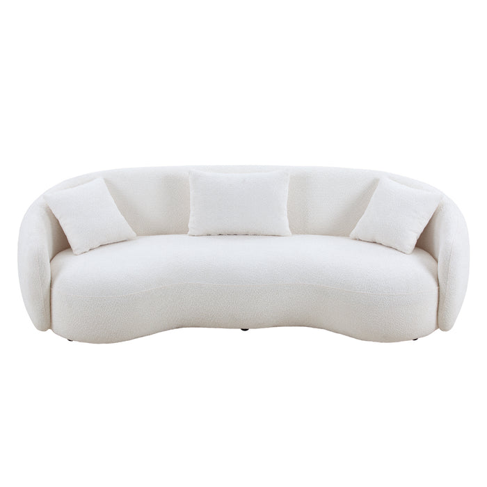 GFD Home - Mid Century Modern Curved Living Room Sofa, 4-Seat Boucle Fabric Couch for Bedroom, Office, Apartment, White