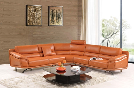 ESF Furniture - Modern Orange Leather Sectional Sofa - 533SECTIONAL