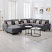 GFD Home - Nolan Gray Linen Fabric 7Pc Reversible Chaise Sectional Sofa with a USB, Charging Ports, Cupholders, Storage Console Table and Pillows and Interchangeable Legs - GreatFurnitureDeal