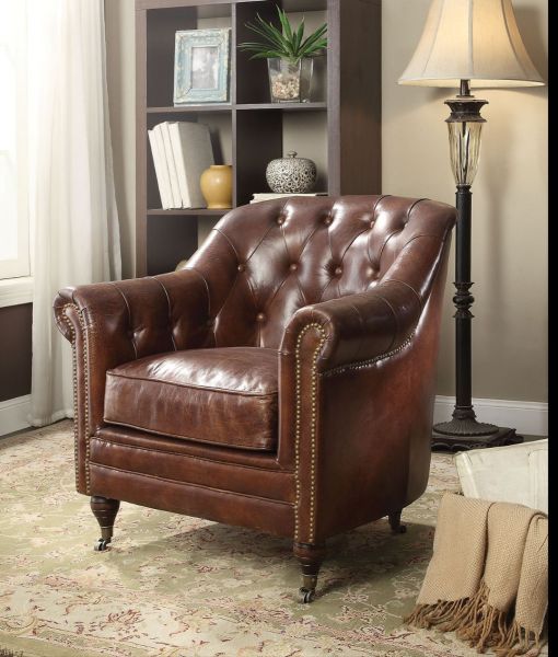 Acme Furniture - Aberdeen Chair in Vintage Dark Brown Top Grain Leather - 53627 - GreatFurnitureDeal